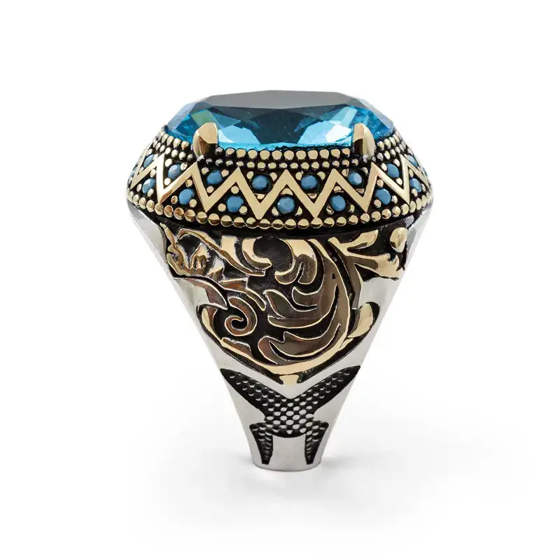 Mavi Zirkon Taşlı Erkek Gümüş Yüzük - Revan M4 - 2