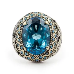 Mavi Zirkon Taşlı Erkek Gümüş Yüzük - Revan M4 - 3