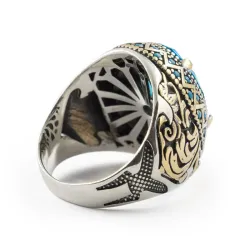 Mavi Zirkon Taşlı Erkek Gümüş Yüzük - Revan M4 - 4