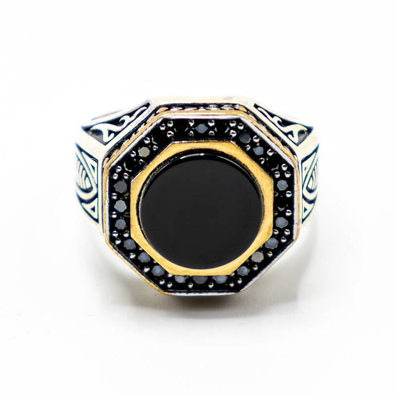 Siyah Zirkon Taşlı Erkek Gümüş Yüzük - Revan M6 - 3