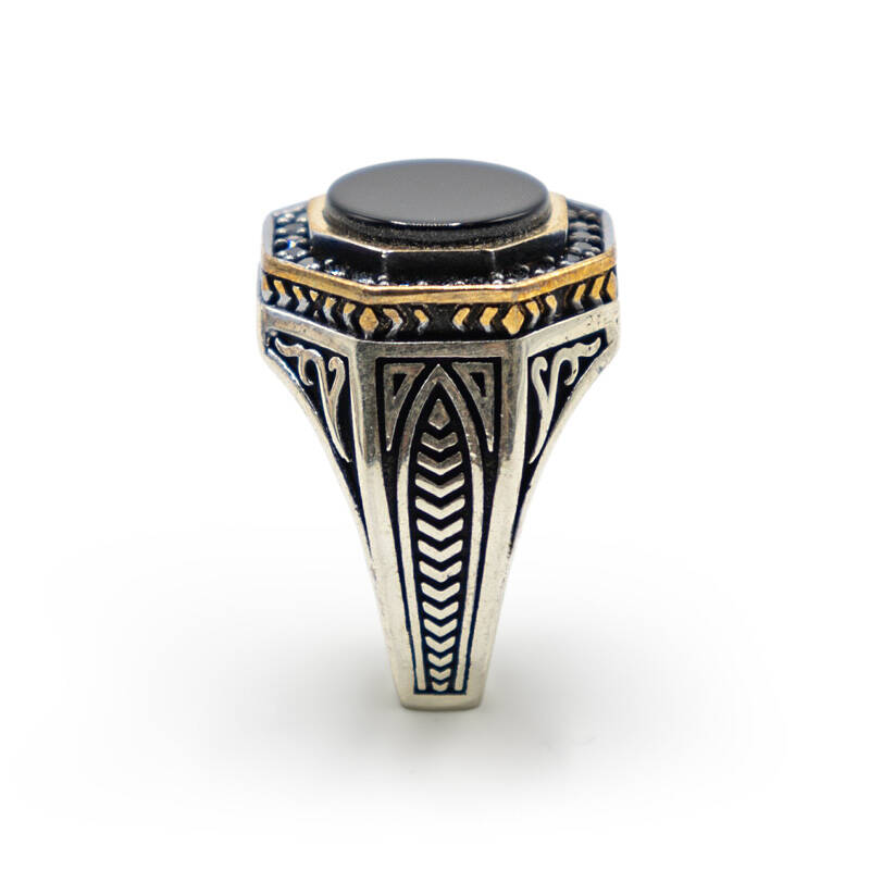 Siyah Zirkon Taşlı Erkek Gümüş Yüzük - Revan M6 - 2