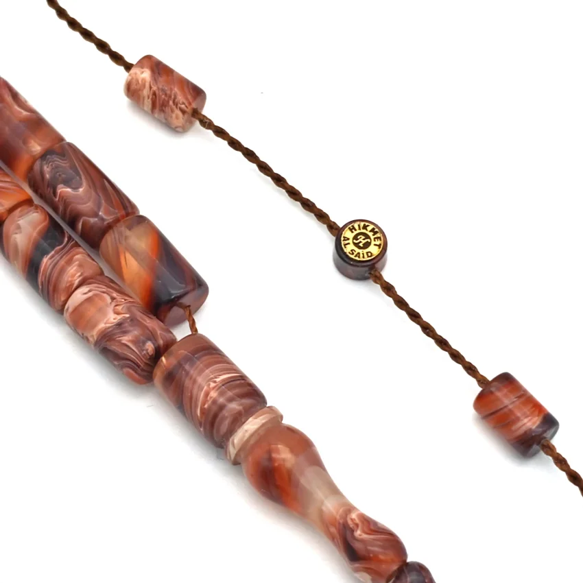 Sıkma Kehribar Ebrulu Kahve Kapsül Kesme Tesbih HA28 - 2