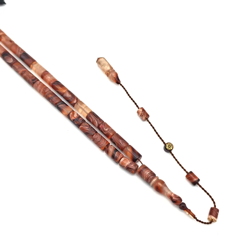 Sıkma Kehribar Ebrulu Kahve Kapsül Kesme Tesbih HA28 - 1