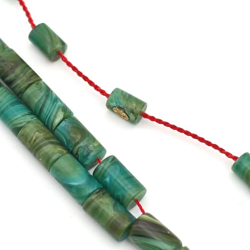 Sıkma Kehribar Ebrulu Yeşil Kapsül Kesme Tesbih HA30 - 2