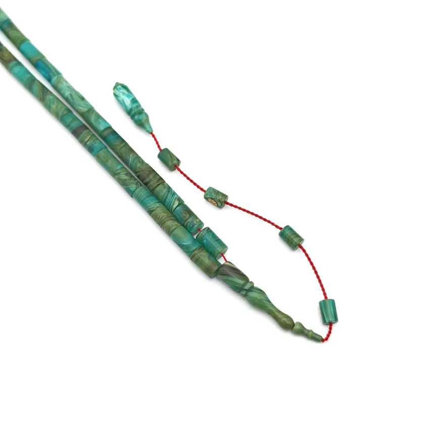 Sıkma Kehribar Ebrulu Yeşil Kapsül Kesme Tesbih HA30 - 1