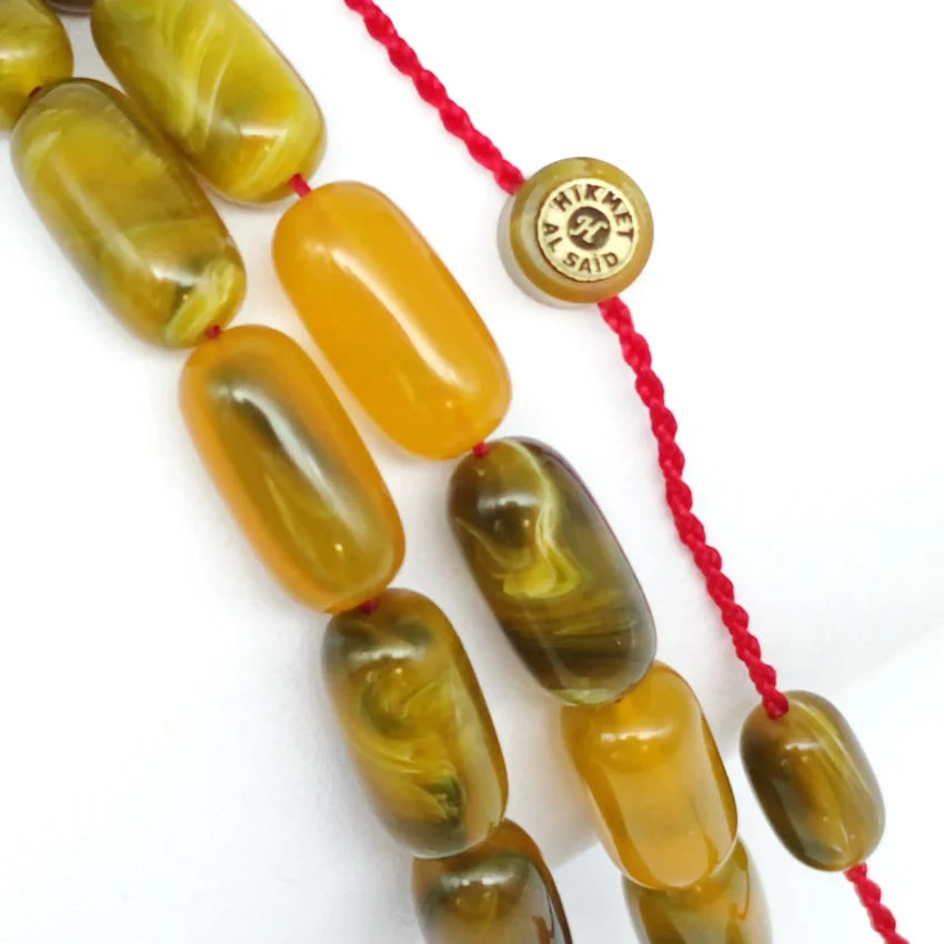 Sıkma Kehribar Hardal İnce Kapsül Kesim Tesbih HA25 - 2