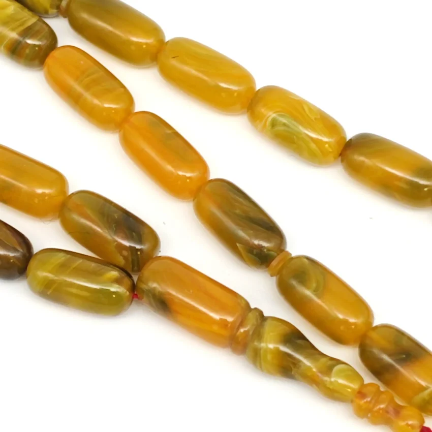 Sıkma Kehribar Hardal İnce Kapsül Kesim Tesbih HA25 - 3