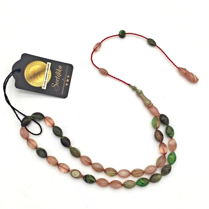 Sıkma Kehribar Hareli Arpa Kesim Tesbih HA9 - 1