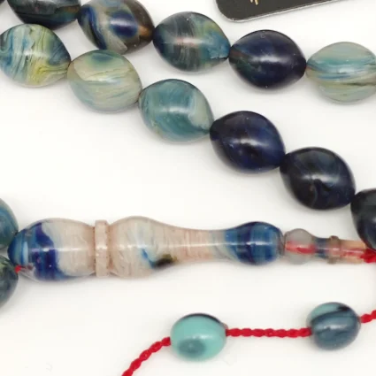 Sıkma Kehribar Hareli Mavi Arpa Kesim Tesbih HA17 - 3