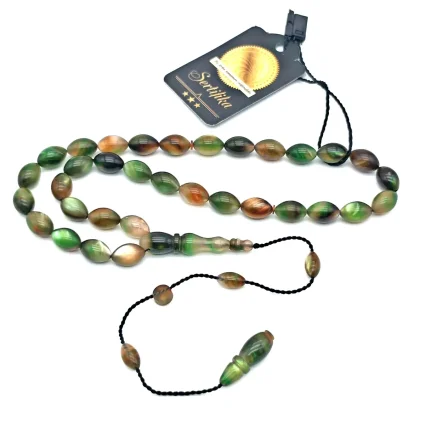 Sıkma Kehribar Hareli Mavi Arpa Kesim Tesbih HA23