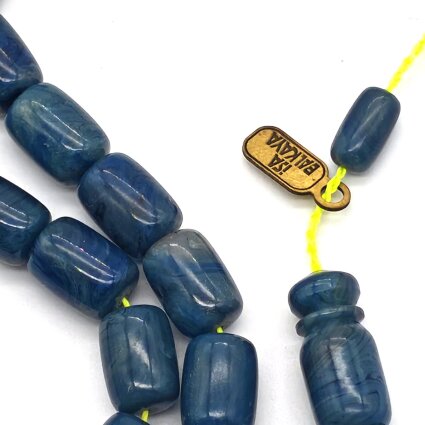 Sıkma Kehribar Hareli Mavi Kapsül Kesim Tesbih iB3 - 4