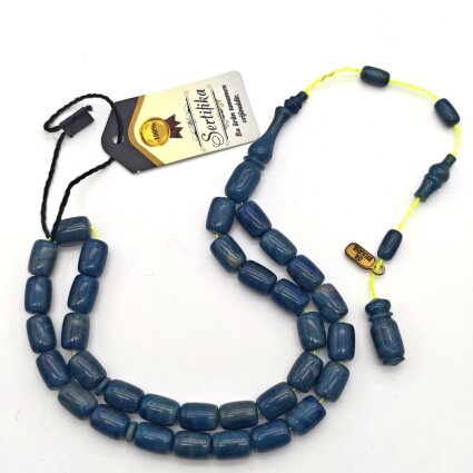 Sıkma Kehribar Hareli Mavi Kapsül Kesim Tesbih iB3 - Logosuz Ürünler