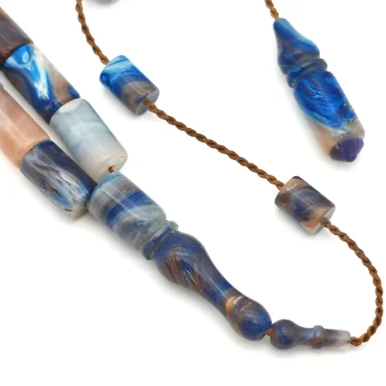 Sıkma Kehribar Hareli Mavi Kapsül Kesme Tesbih HA32 (1)