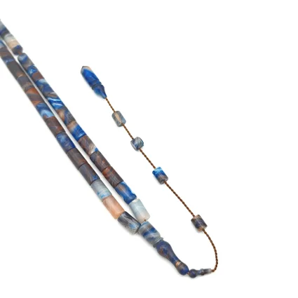 Sıkma Kehribar Hareli Mavi Kapsül Kesme Tesbih HA32