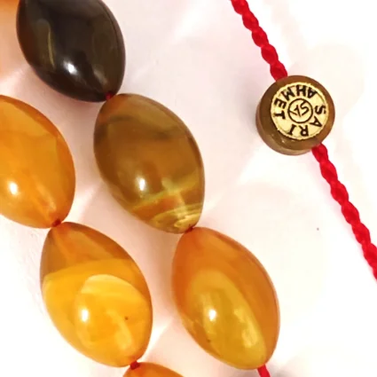 Sıkma Kehribar Hareli Sarı Arpa Kesim Tesbih HA21 (1)