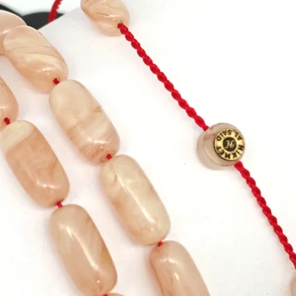 Sıkma Kehribar Hareli Somon İnce Kapsül Kesim Tesbih HA26 (1)