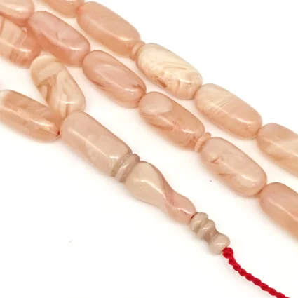 Sıkma Kehribar Hareli Somon İnce Kapsül Kesim Tesbih HA26 - 3