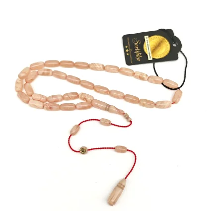 Sıkma Kehribar Hareli Somon İnce Kapsül Kesim Tesbih HA26