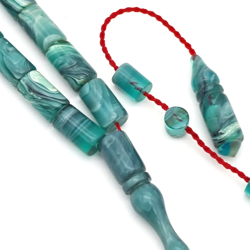 Sıkma Kehribar Hareli Turkuaz Kapsül Kesme Tesbih HA31 - 2