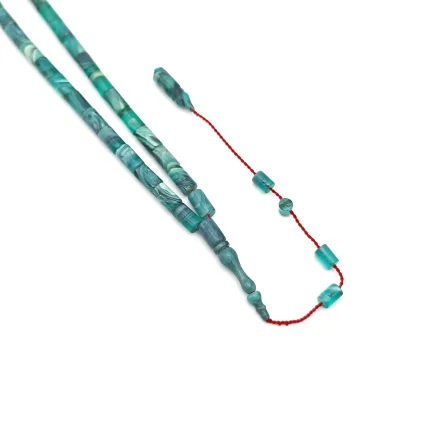 Sıkma Kehribar Hareli Turkuaz Kapsül Kesme Tesbih HA31