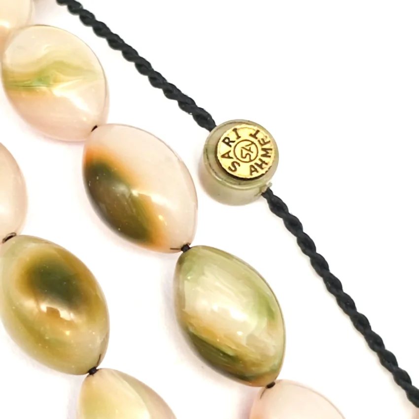 Sıkma Kehribar Hareli Yeşil Arpa Kesim Tesbih HA18 - 3