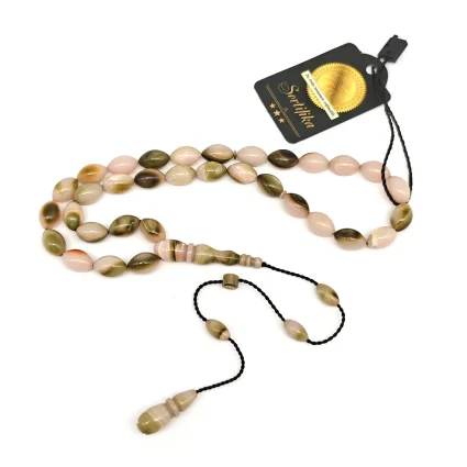 Sıkma Kehribar Hareli Yeşil Arpa Kesim Tesbih HA18