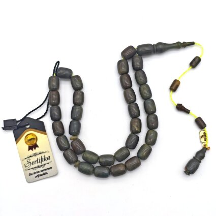 Sıkma Kehribar Hareli Yeşil Kapsül Kesim Tesbih iB4 - Logosuz Ürünler