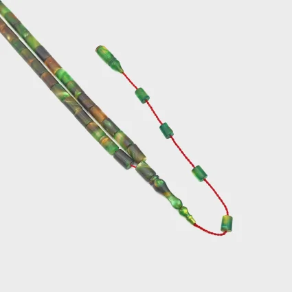 Sıkma Kehribar Hareli Yeşil Kapsül Kesme Tesbih HA29