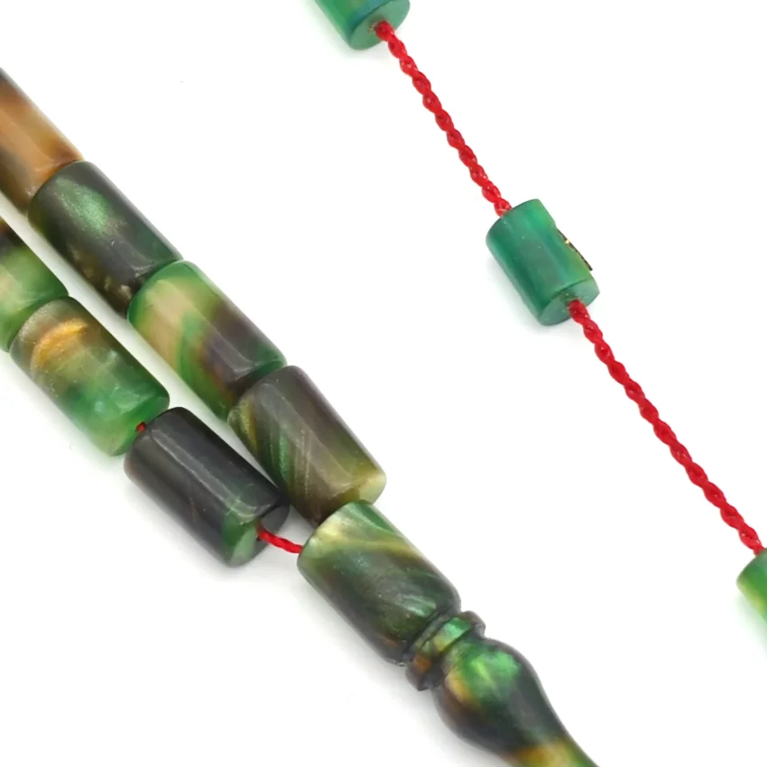 Sıkma Kehribar Hareli Yeşil Kapsül Kesme Tesbih HA29 - 2