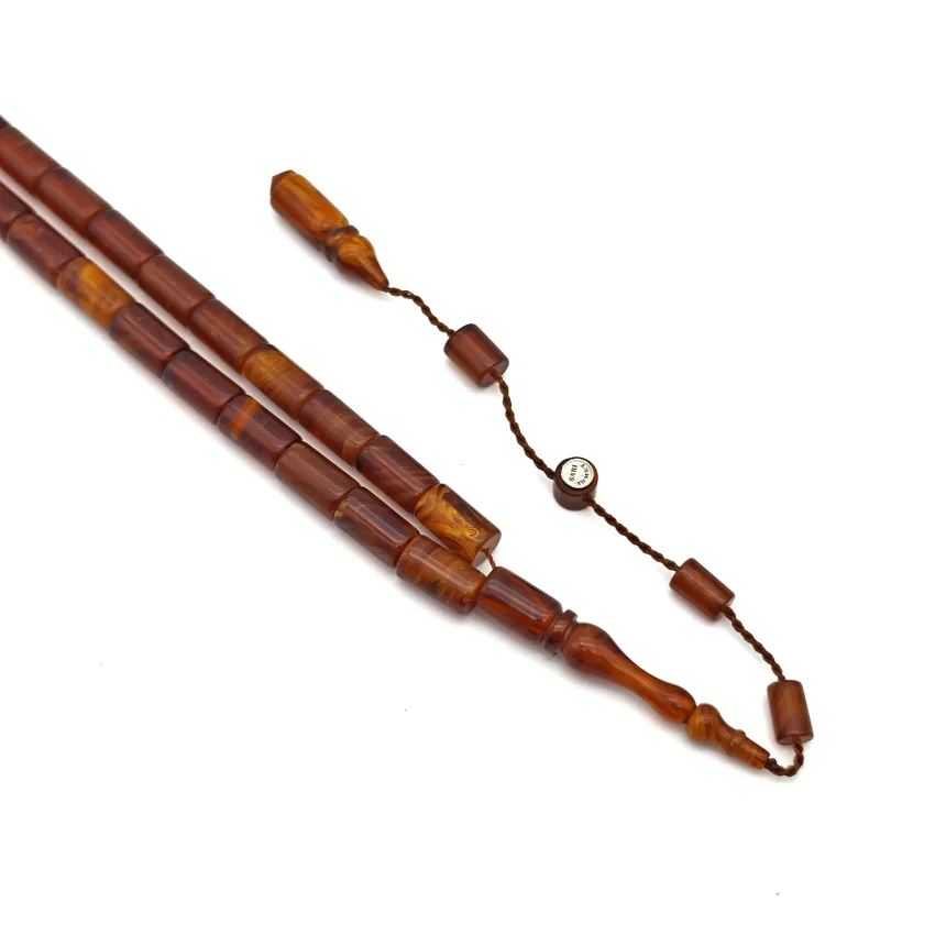 Sıkma Kehribar Kahve Kapsül Kesme Tesbih HA27 - 1