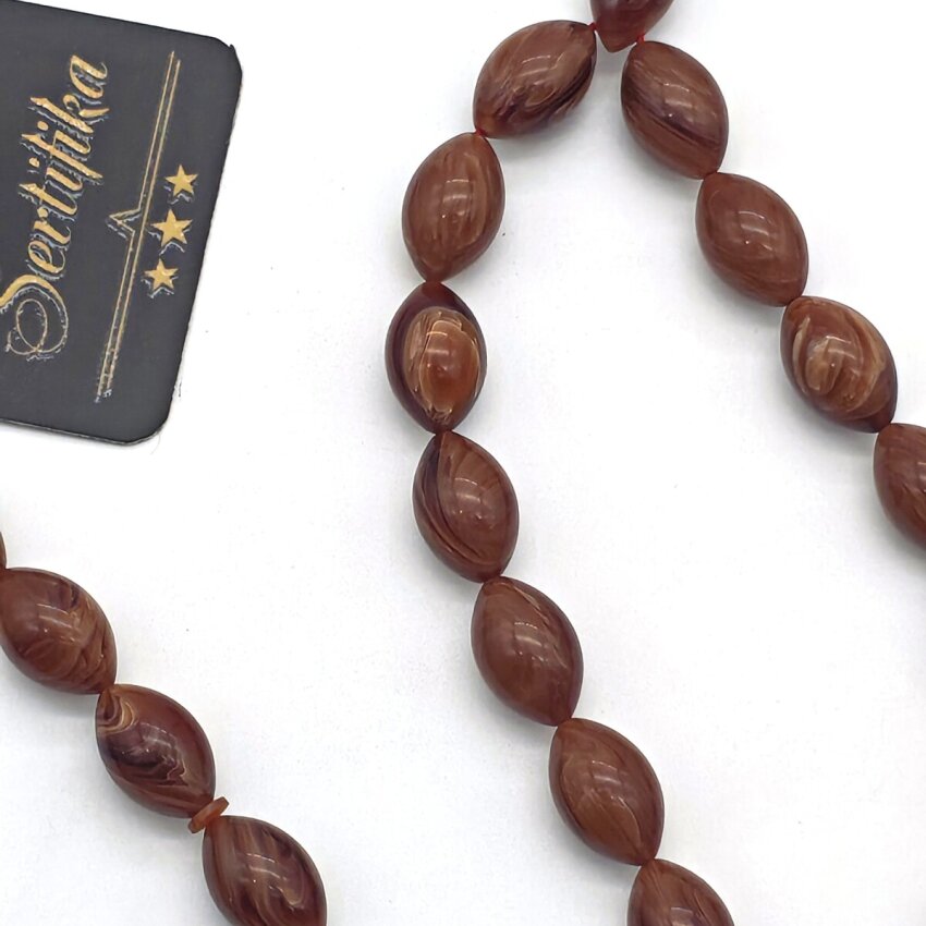 Sıkma Kehribar Kahverengi Arpa Kesim Tesbih HA2 - 2