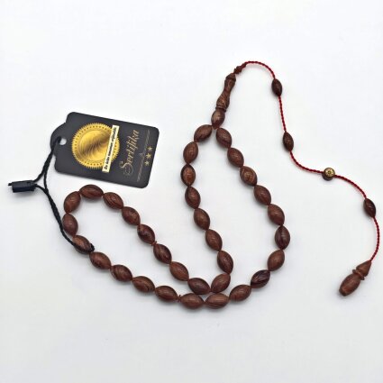 Sıkma Kehribar Kahverengi Arpa Kesim Tesbih HA2 - Logosuz Ürünler