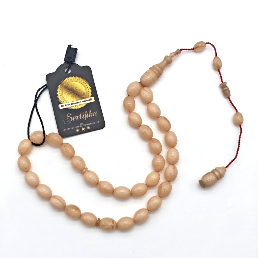 Sıkma Kehribar Krem Beyzi Kesim Tesbih SB1 - 1