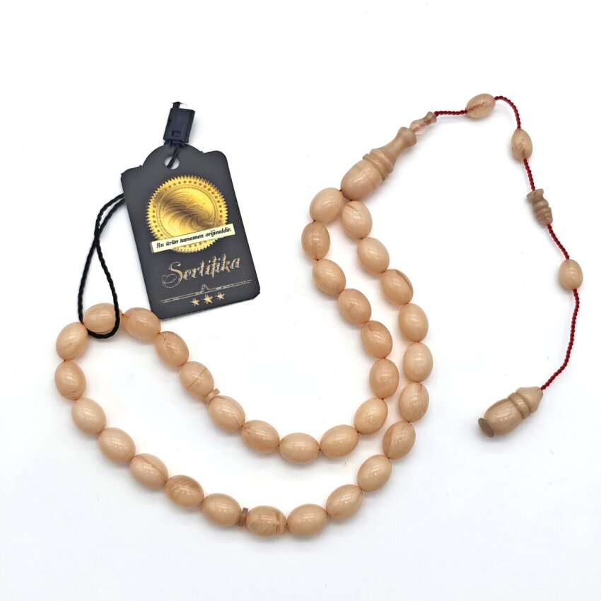 Sıkma Kehribar Krem Beyzi Kesim Tesbih SB1 - 2