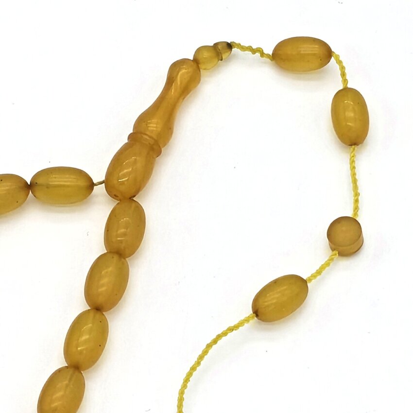 Sıkma Kehribar Sarı Arpa Kesim Tesbih HA11 - 2