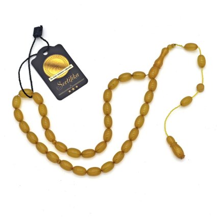 Sıkma Kehribar Sarı Arpa Kesim Tesbih HA11 - Logosuz Ürünler