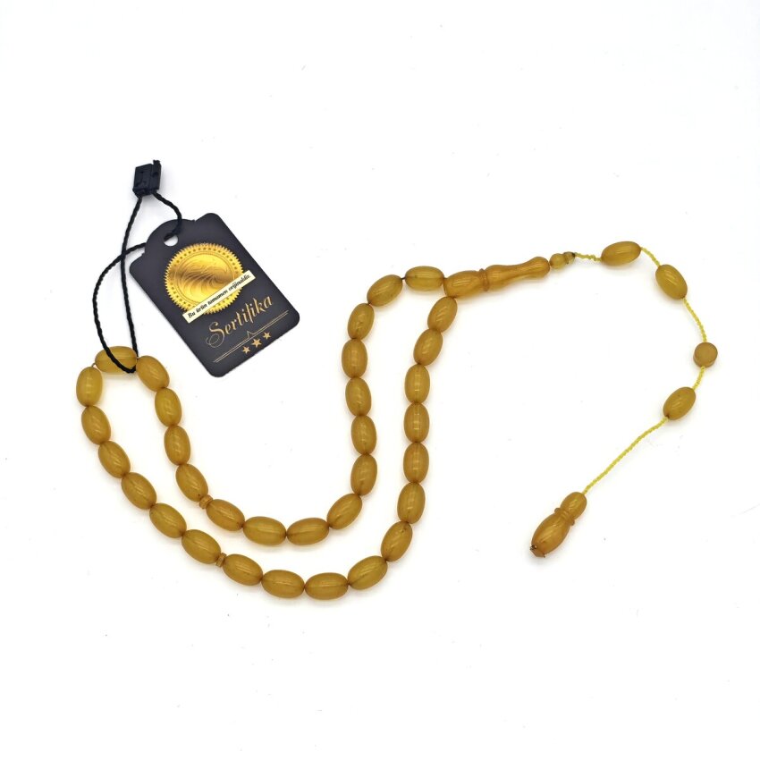 Sıkma Kehribar Sarı Arpa Kesim Tesbih HA11 - 3
