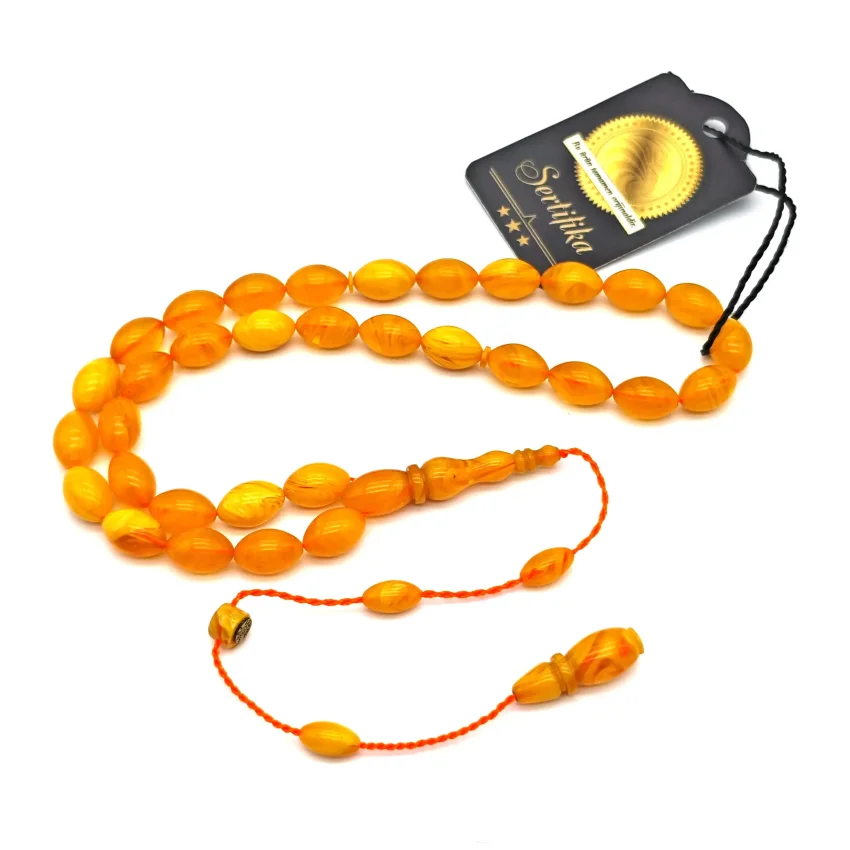 Sıkma Kehribar Sarı Arpa Kesim Tesbih HA22 - 1