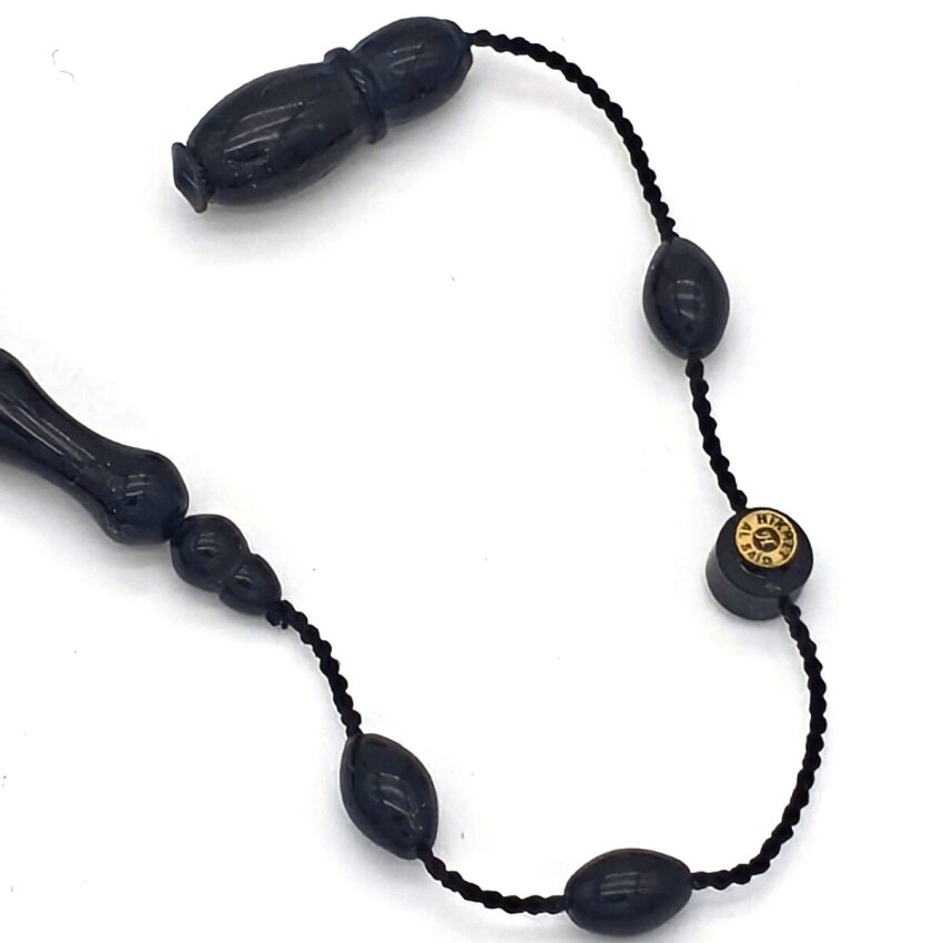 Sıkma Kehribar Siyah Beyzi Kesim Tesbih HA12 - 2