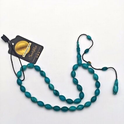 Sıkma Kehribar Turkuaz Arpa Kesim Tesbih HA1 - Logosuz Ürünler
