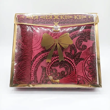 Simli Kutulu Seccade & Tesbih Seti 70x115 500 Gr Bordo M1