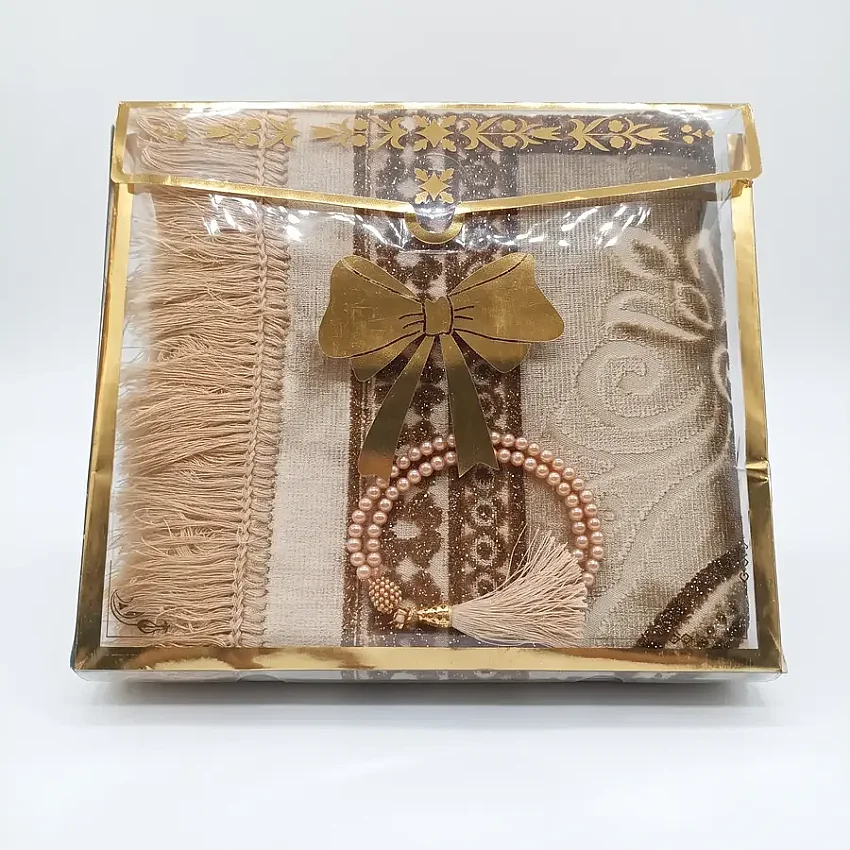 Simli Kutulu Seccade & Tesbih Seti 70x115 500 Gr Gold M1 - 1