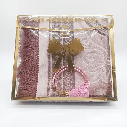 Simli Kutulu Seccade & Tesbih Seti 70x115 500 Gr Pembe M1