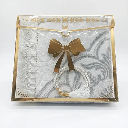 Simli Kutulu Seccade & Tesbih Seti 70x115 500 Gr Silver M1