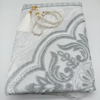 Simli Kutulu Seccade & Tesbih Seti 70x115 500 Gr Silver M1 (1)