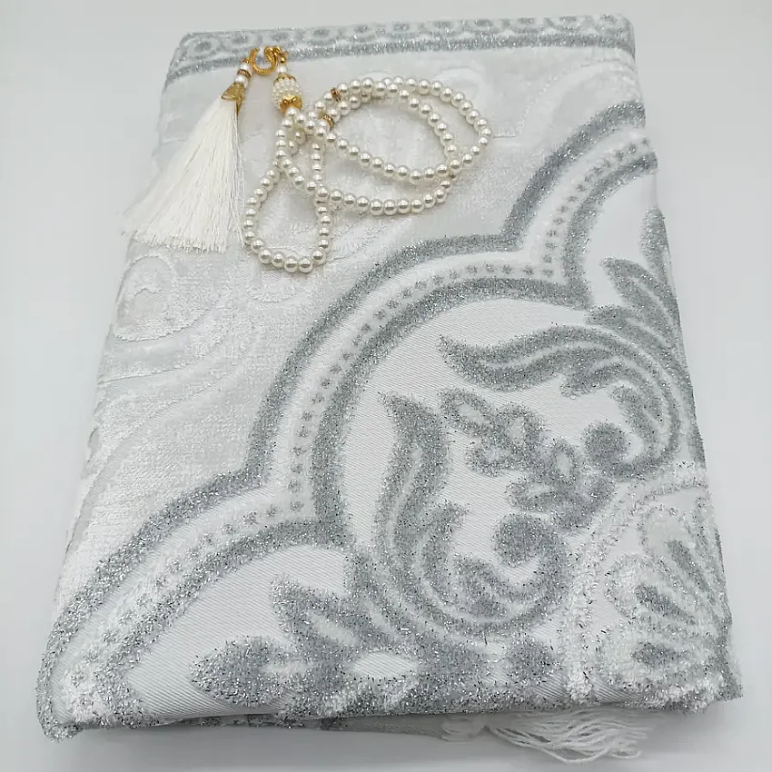 Simli Kutulu Seccade & Tesbih Seti 70x115 500 Gr Silver M1 - 2