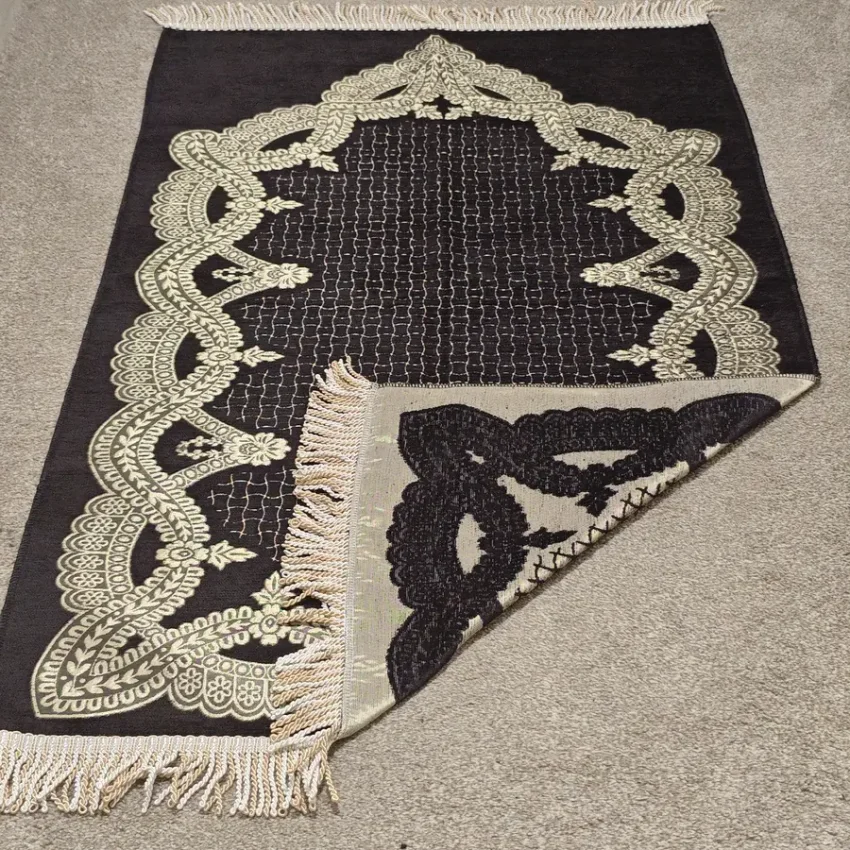 Şönil Seccade Örgü Saçaklı 70x115 Siyah M1 - 2