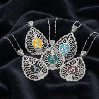 Telkari Damla Gümüş Kadın Kolye - Serhendi Logolu M2 Bordo - Serhendi Logolu Ürünler (1)