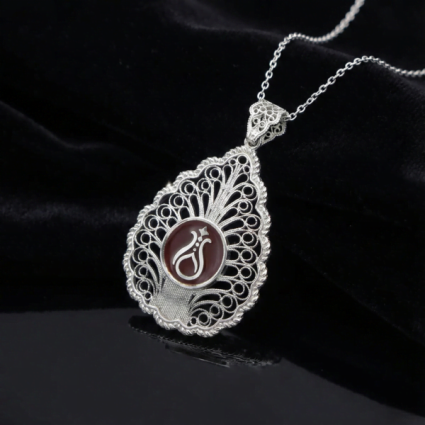 Telkari Damla Gümüş Kadın Kolye - Serhendi Logolu M2 Bordo - Serhendi Logolu Ürünler