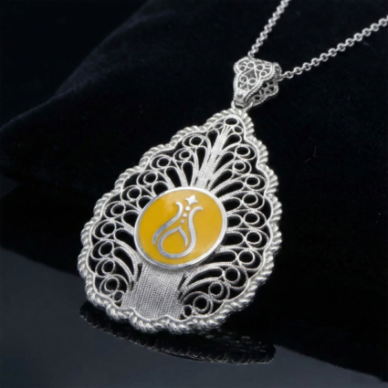 Telkari Damla Gümüş Kadın Kolye - Serhendi Logolu M2 Sarı - Serhendi Logolu Ürünler